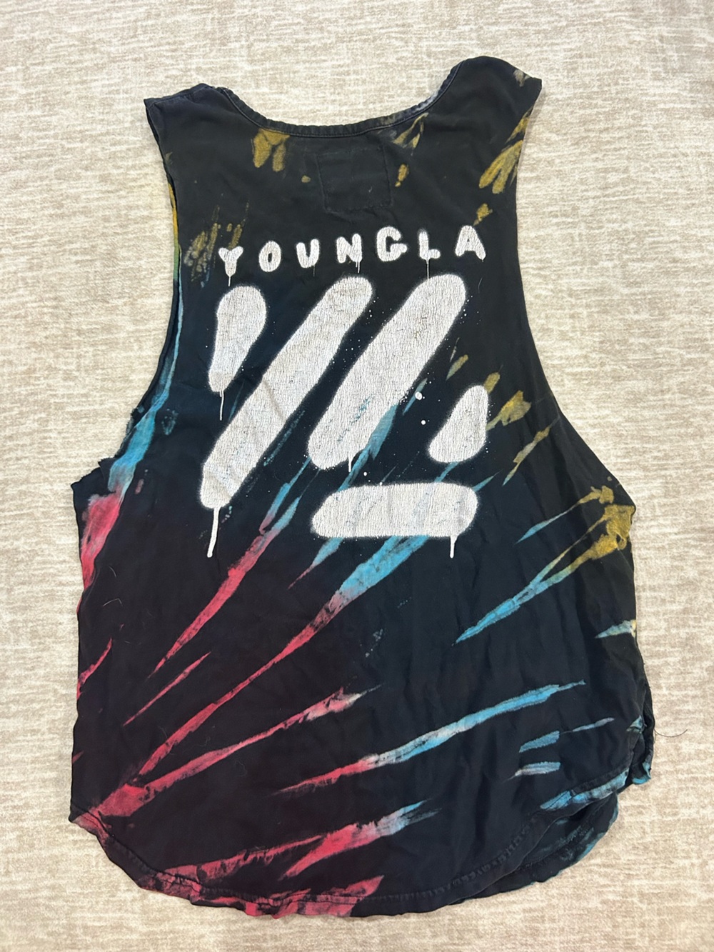 YoungLA Black Muscle Tank with White Logo and Multicolor Splashes